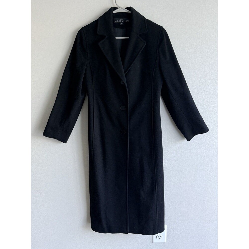 Anne Klein Women's Long Black 100 %  Wool Coat Size 4P